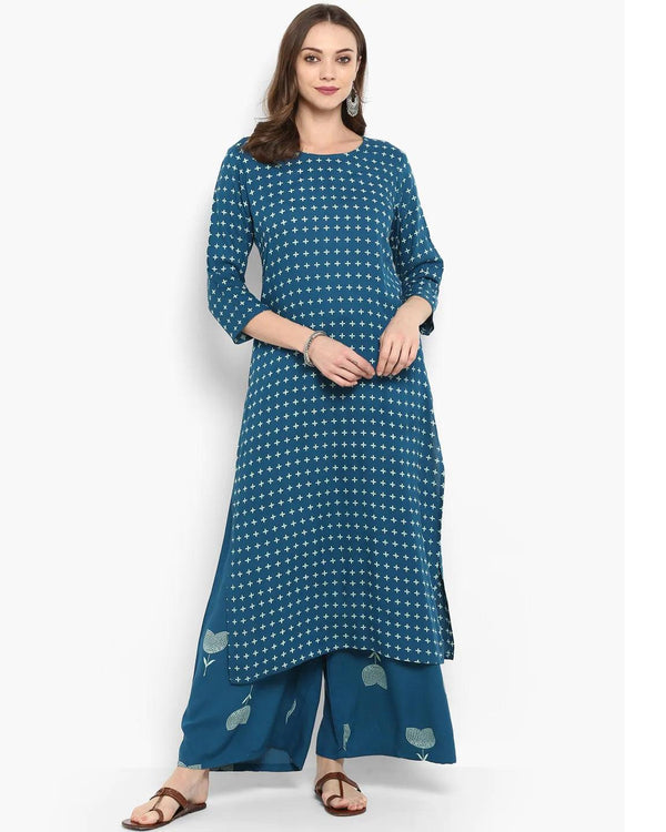 Women's NavyBlue Printed Kurta with Palazzos - Meeranshi - Indiakreations