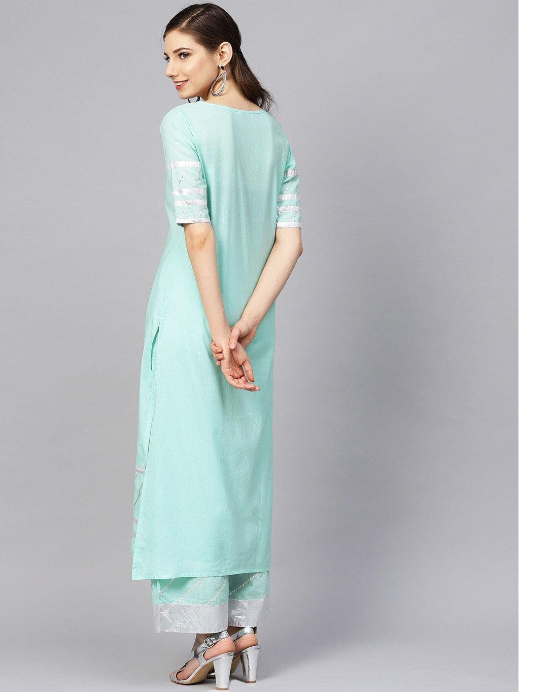 Women's Blue Solid Kurta with Palazzos - Meeranshi - Indiakreations