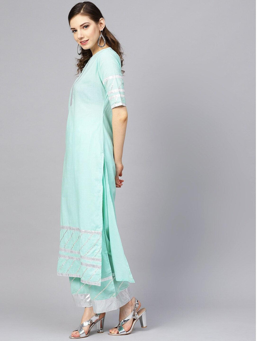 Women's Blue Solid Kurta with Palazzos - Meeranshi - Indiakreations