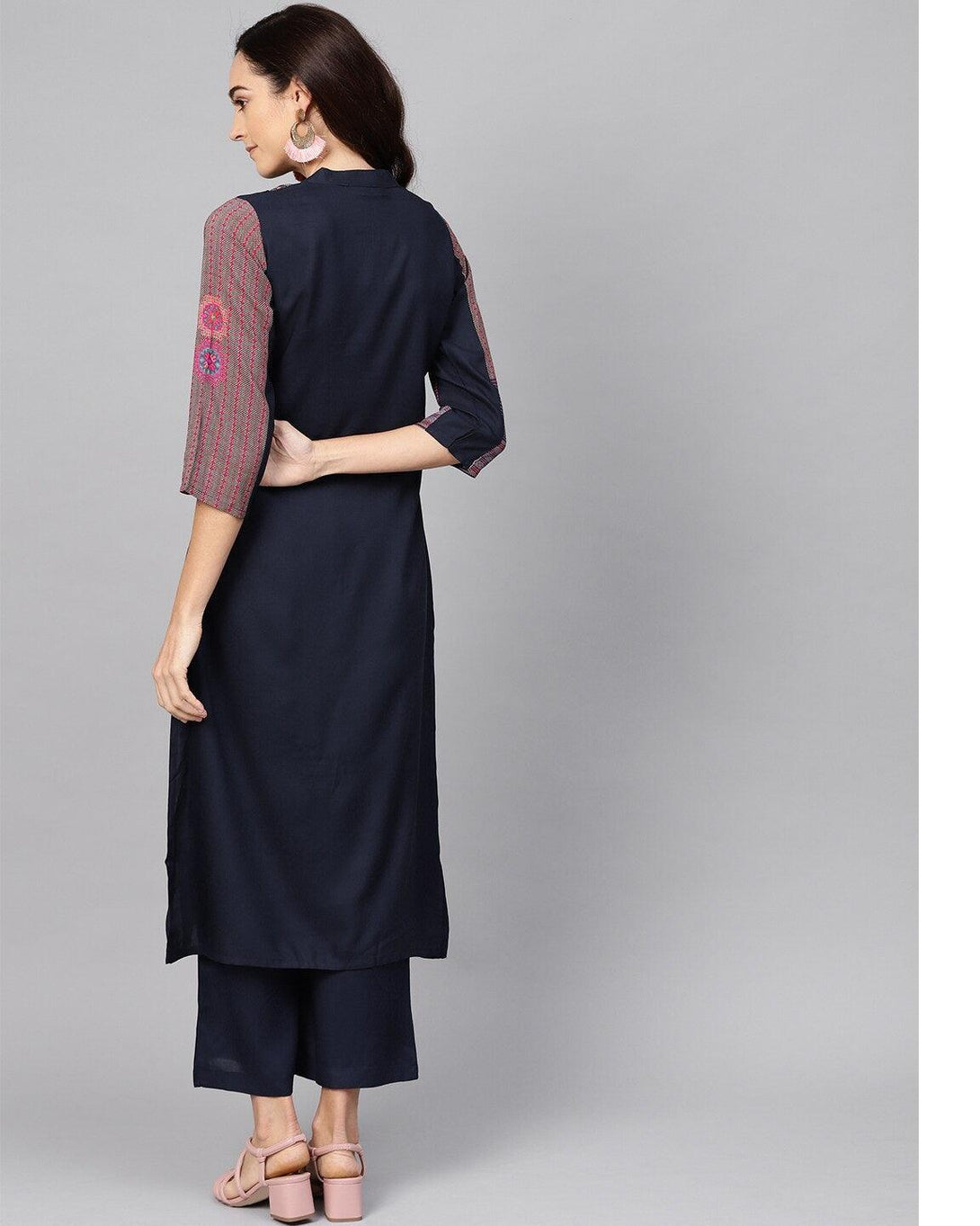 Women's NavyBlue Yoke Design Kurta with Palazzos - Meeranshi - Indiakreations