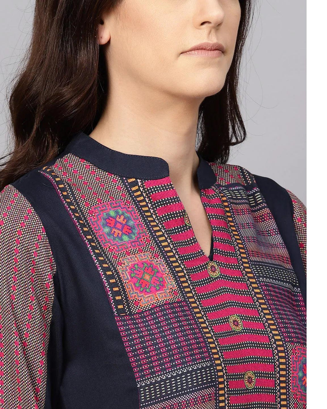 Women's NavyBlue Yoke Design Kurta with Palazzos - Meeranshi - Indiakreations