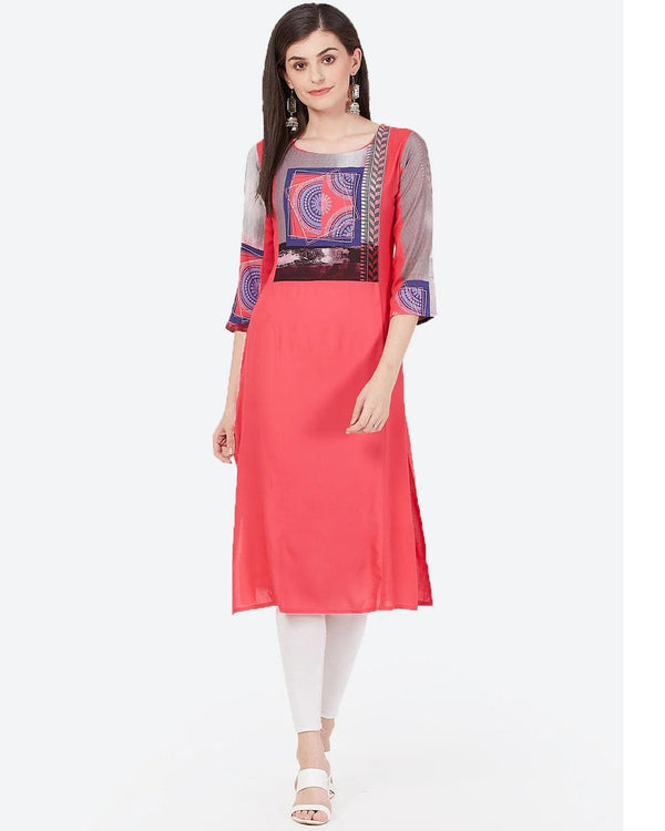 Women's Pink Yoke Design Straight Kurta - Meeranshi - Indiakreations