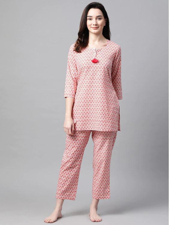 Women's Pink Floral Printed Night Suit - Meeranshi