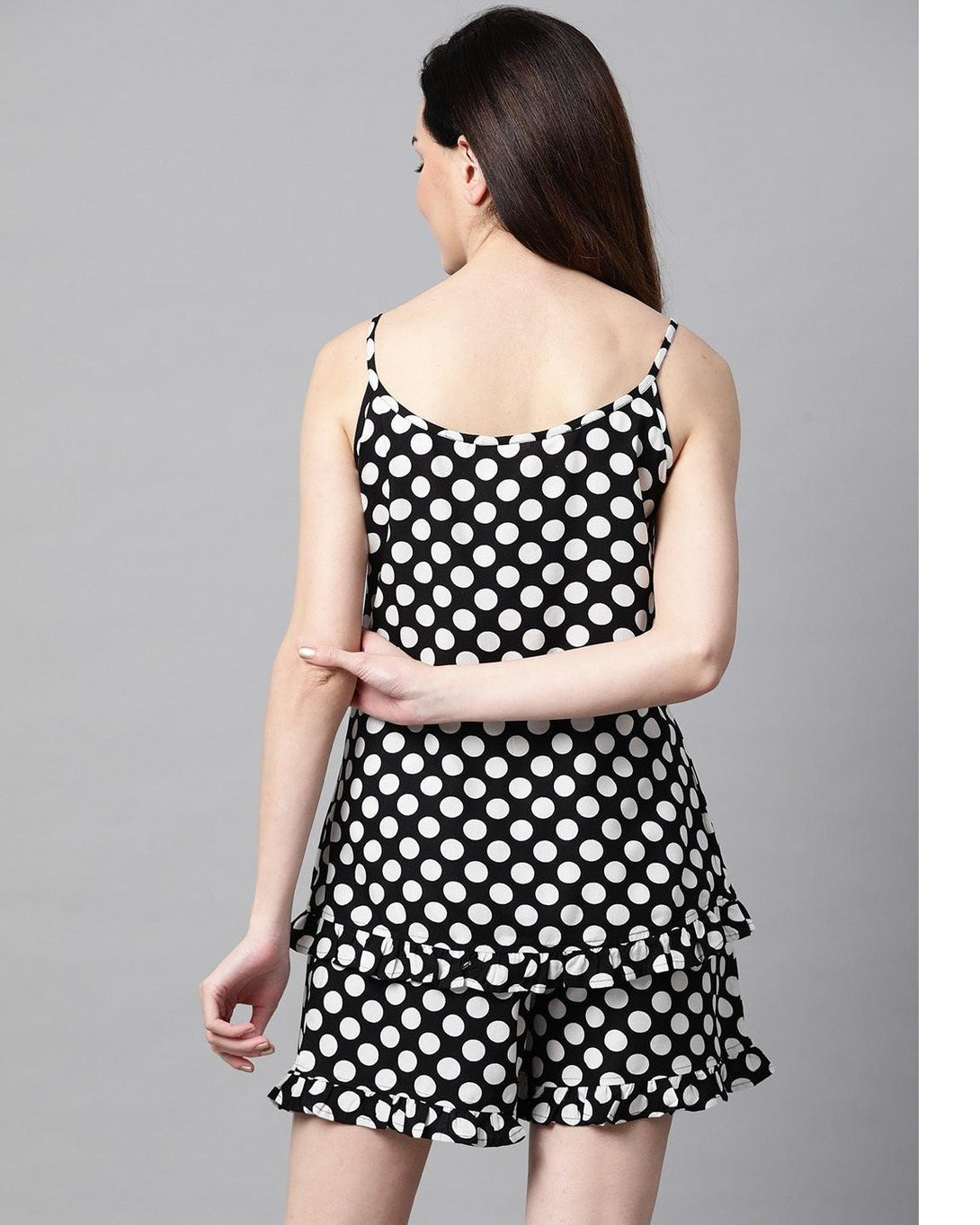 Women's Black and white polka dot Printed Night suit - Meeranshi - Indiakreations