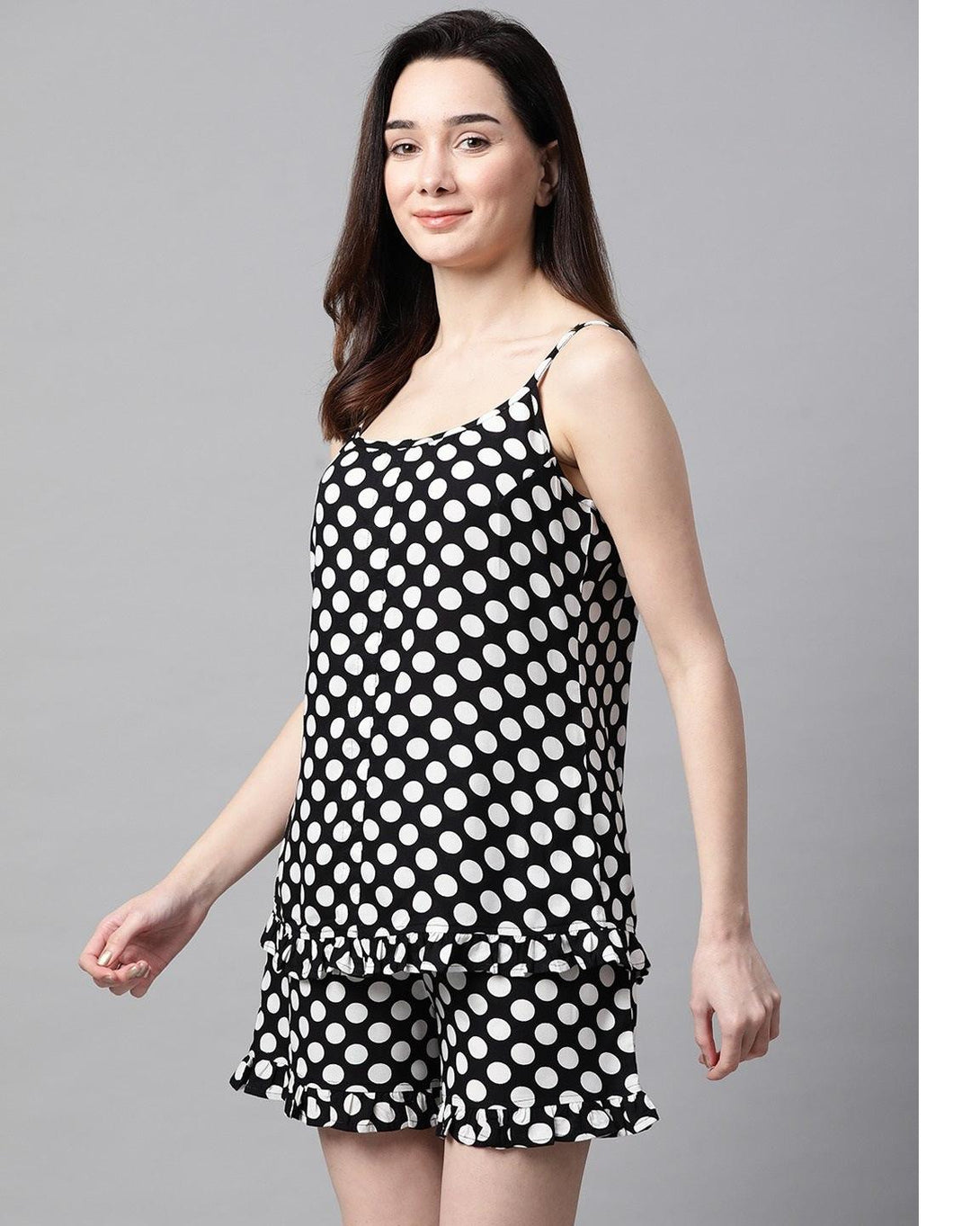 Women's Black and white polka dot Printed Night suit - Meeranshi - Indiakreations