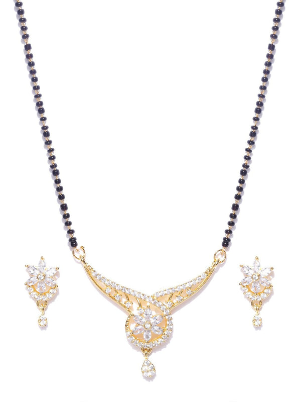 Women's Desiner Floral Shaped Gold Plated American Diamond Mangalsutra Set For Women - Priyaasi