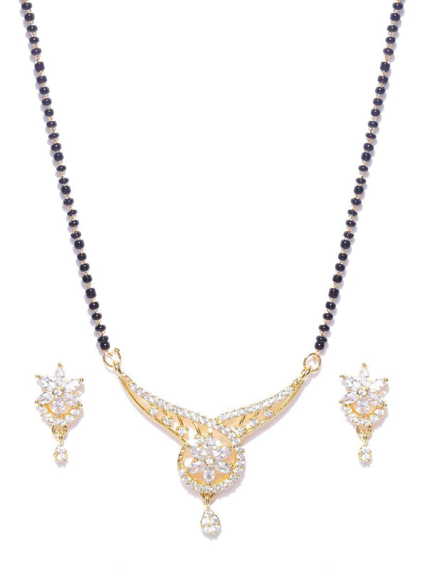 Women's Desiner Floral Shaped Gold Plated American Diamond Mangalsutra Set For Women - Priyaasi - Indiakreations