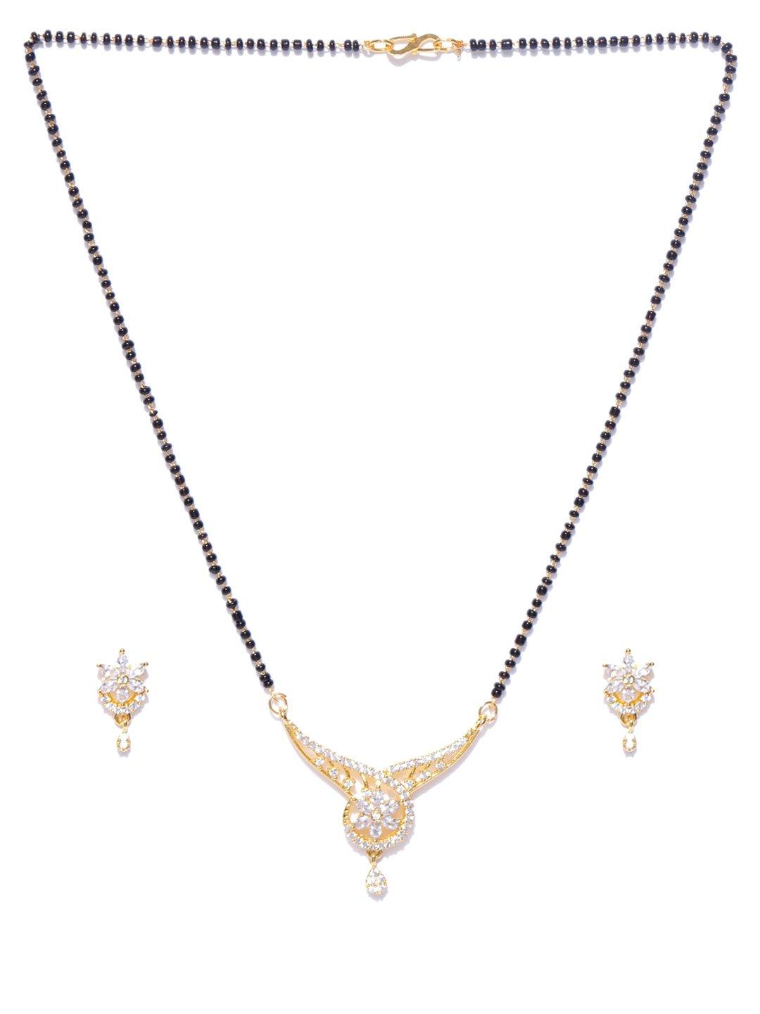 Women's Desiner Floral Shaped Gold Plated American Diamond Mangalsutra Set For Women - Priyaasi - Indiakreations