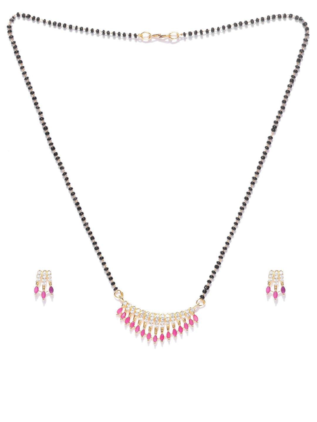 Women's Classic Gold Plated Pink American Diamond Mangalsutra Set For Women - Priyaasi - Indiakreations