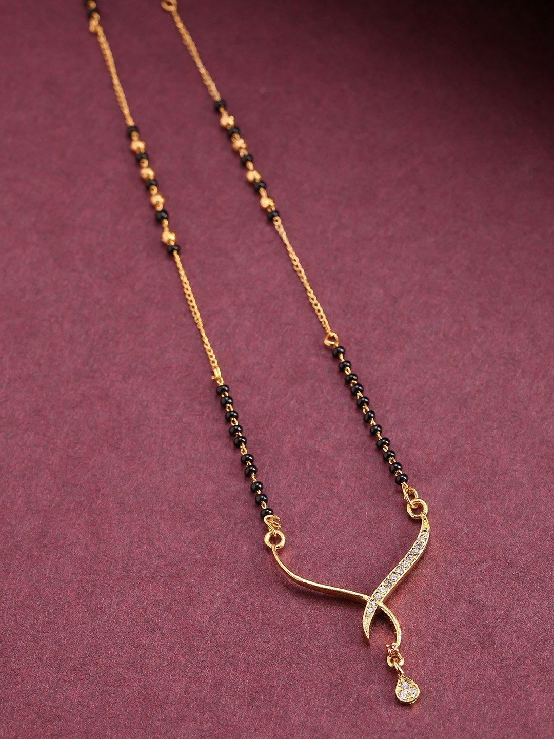 Women's Gold-Plated AD, American Diamond Studded Black Beaded Chain Mangalsutra - Priyaasi - Indiakreations