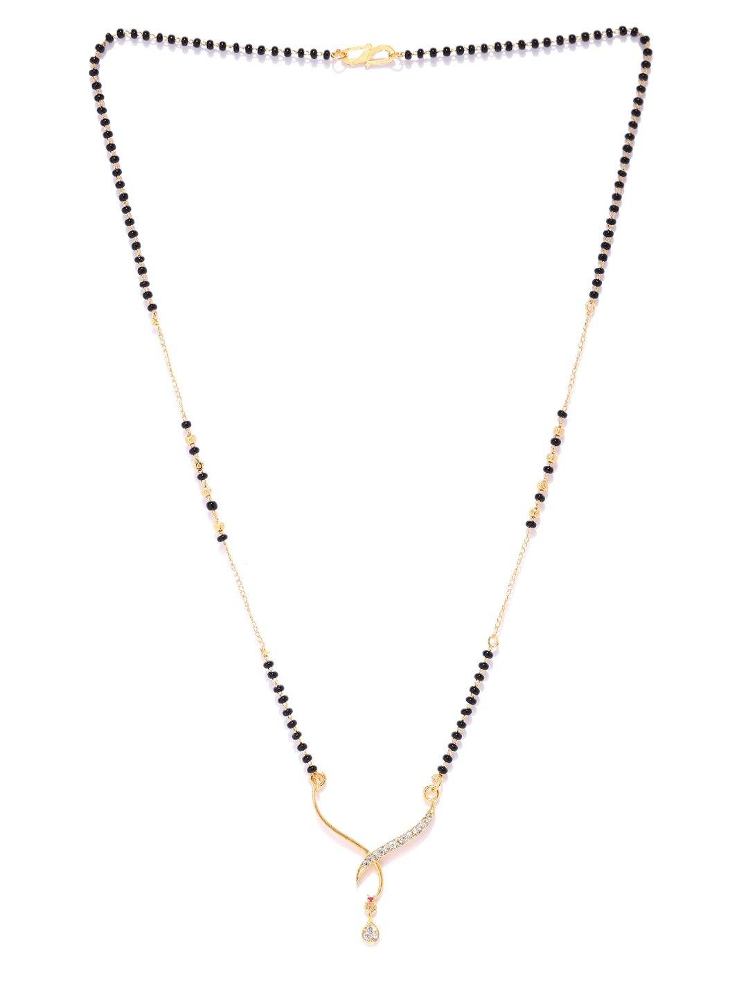 Women's Gold-Plated AD, American Diamond Studded Black Beaded Chain Mangalsutra - Priyaasi - Indiakreations