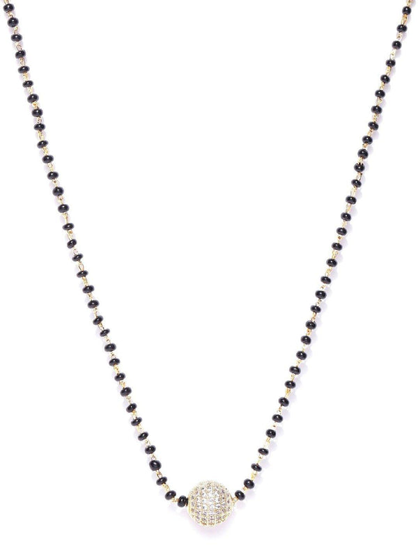 Women's Gold-Plated AD Studded Spherical Pendant Black Beaded Chain Mangalsutra - Priyaasi - Indiakreations