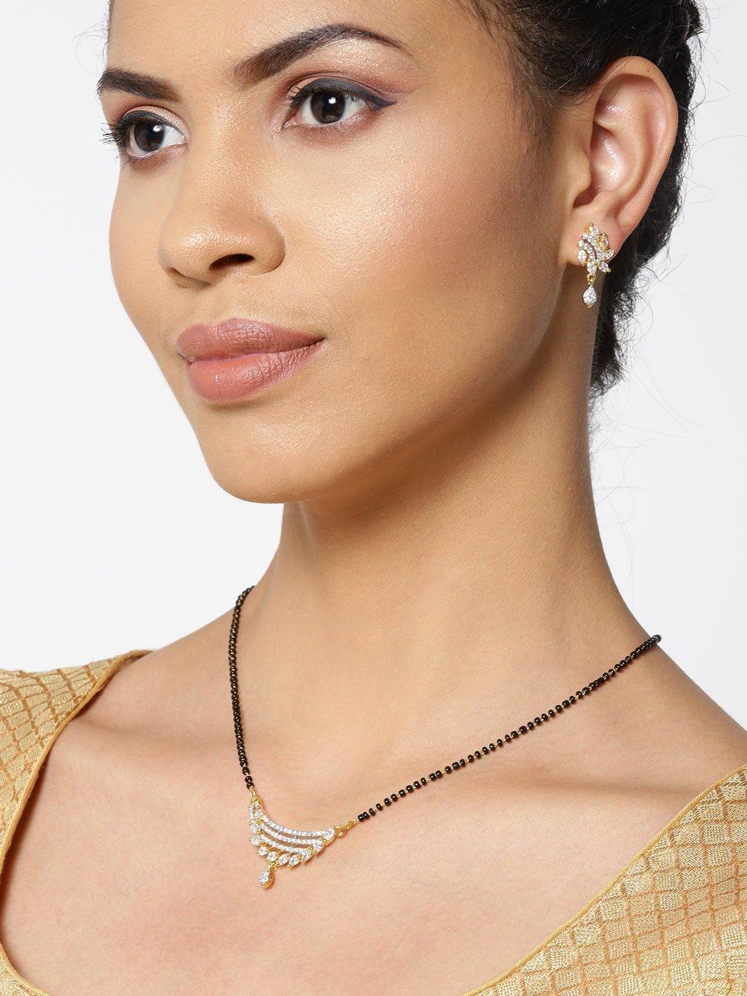 Women's Gold-Plated American Diamond Studded Multilayer Designed Mangalsutra Set - Priyaasi - Indiakreations