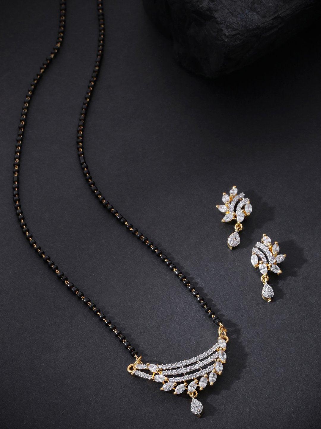 Women's Gold-Plated American Diamond Studded Multilayer Designed Mangalsutra Set - Priyaasi - Indiakreations