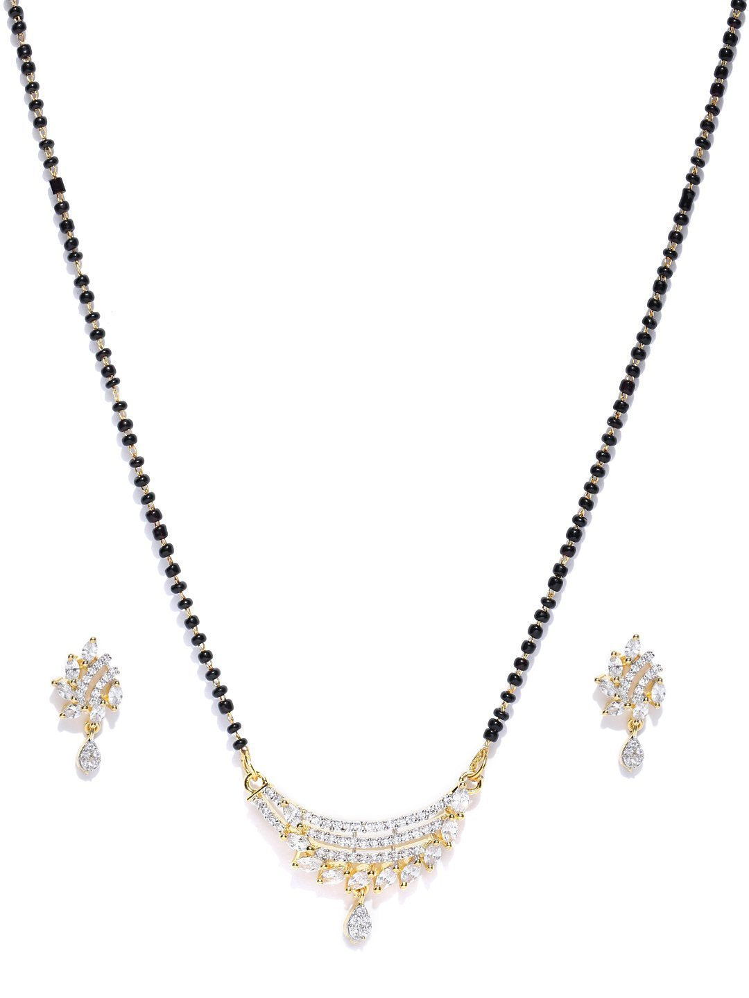 Women's Gold-Plated American Diamond Studded Multilayer Designed Mangalsutra Set - Priyaasi - Indiakreations