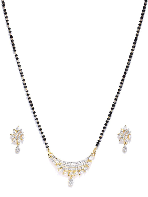 Women's Gold-Plated American Diamond Studded Multilayer Designed Mangalsutra Set - Priyaasi - Indiakreations