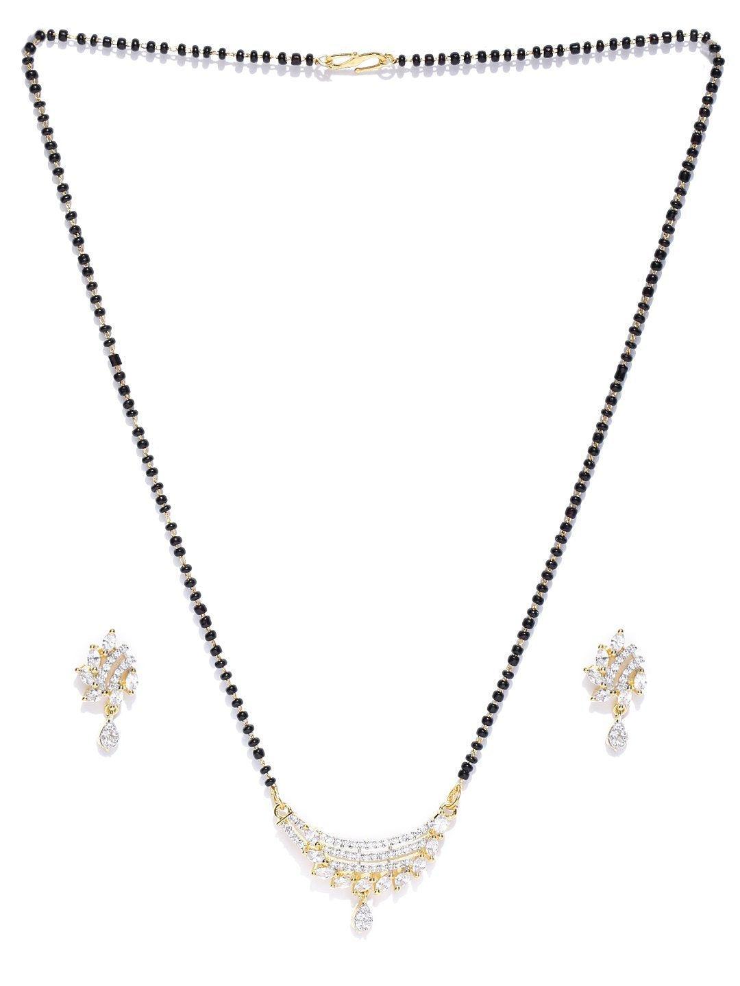 Women's Gold-Plated American Diamond Studded Multilayer Designed Mangalsutra Set - Priyaasi - Indiakreations