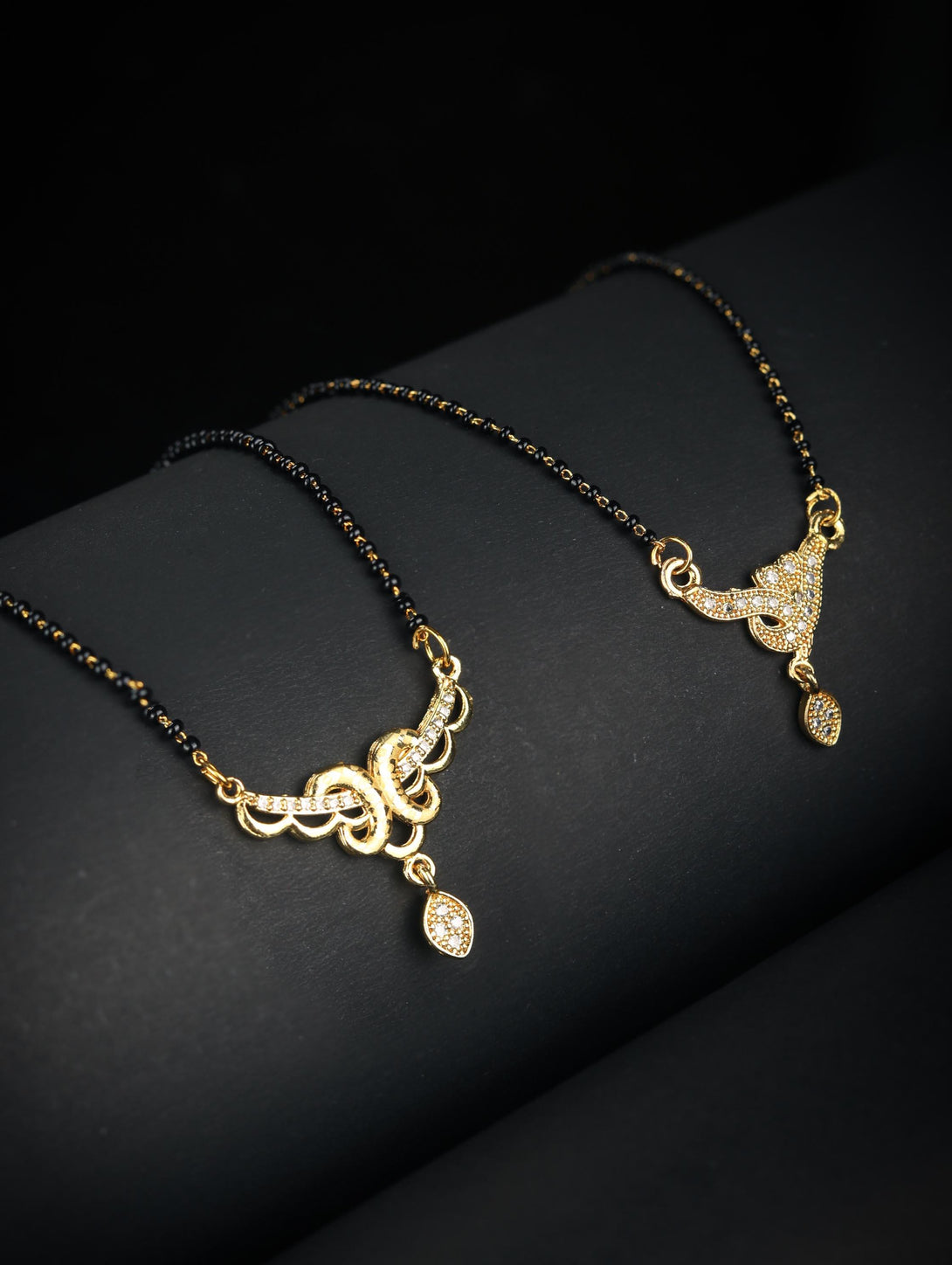 Women's Set Of 2 American Diamond Gold Plated Mangalsutra - Priyaasi - Indiakreations