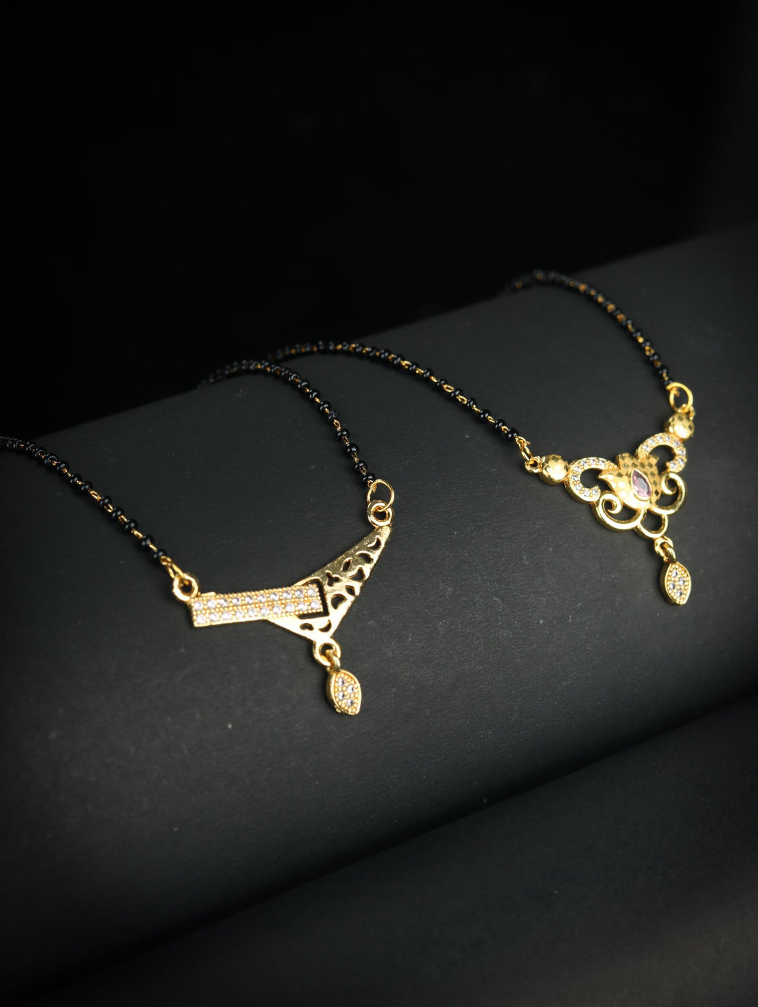 Women's Set Of 2 American Diamond Gold Plated Mangalsutra - Priyaasi - Indiakreations