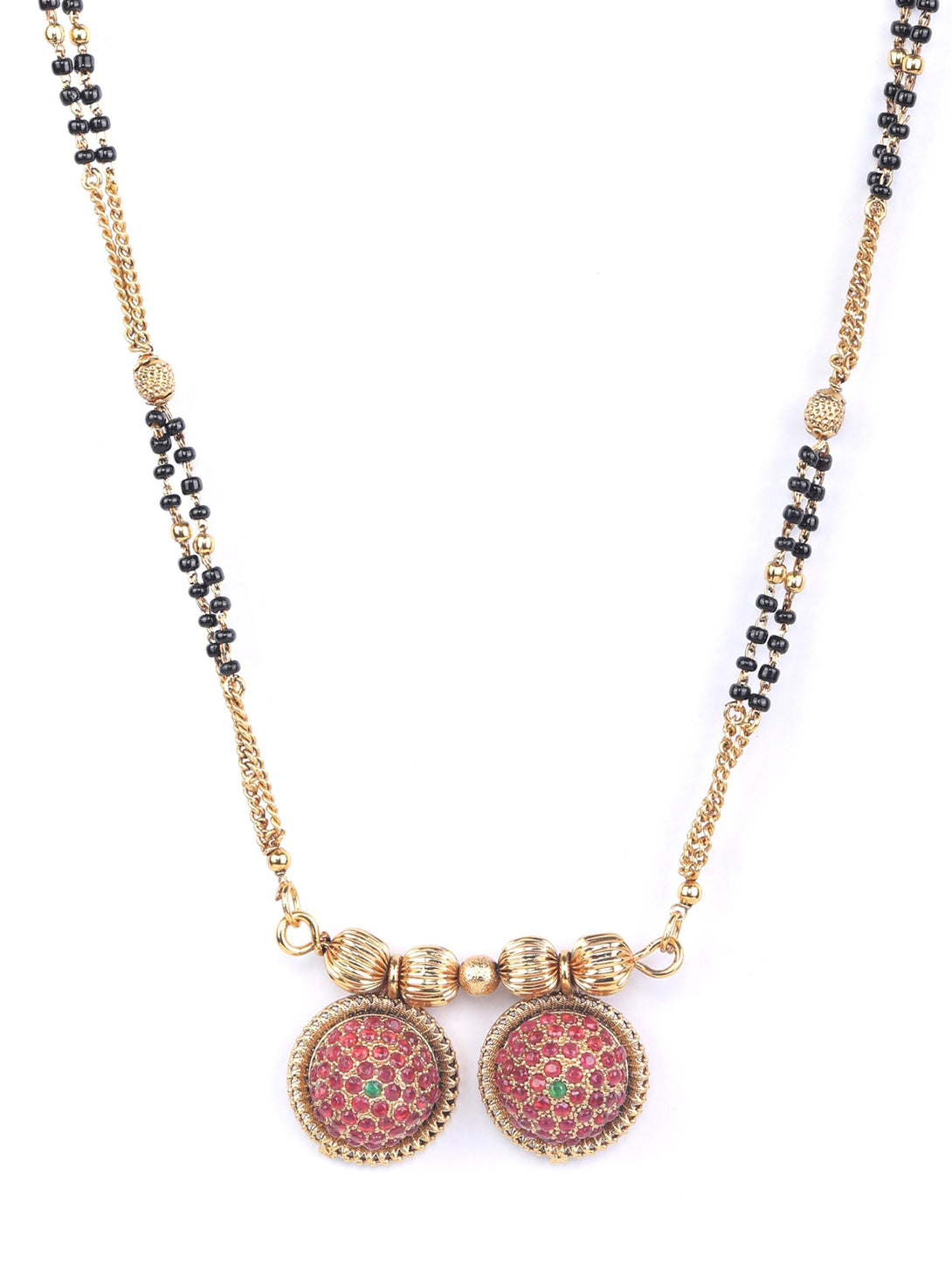 Women's Magenta American Diamond Gold Plated Mangalsutra - Priyaasi - Indiakreations