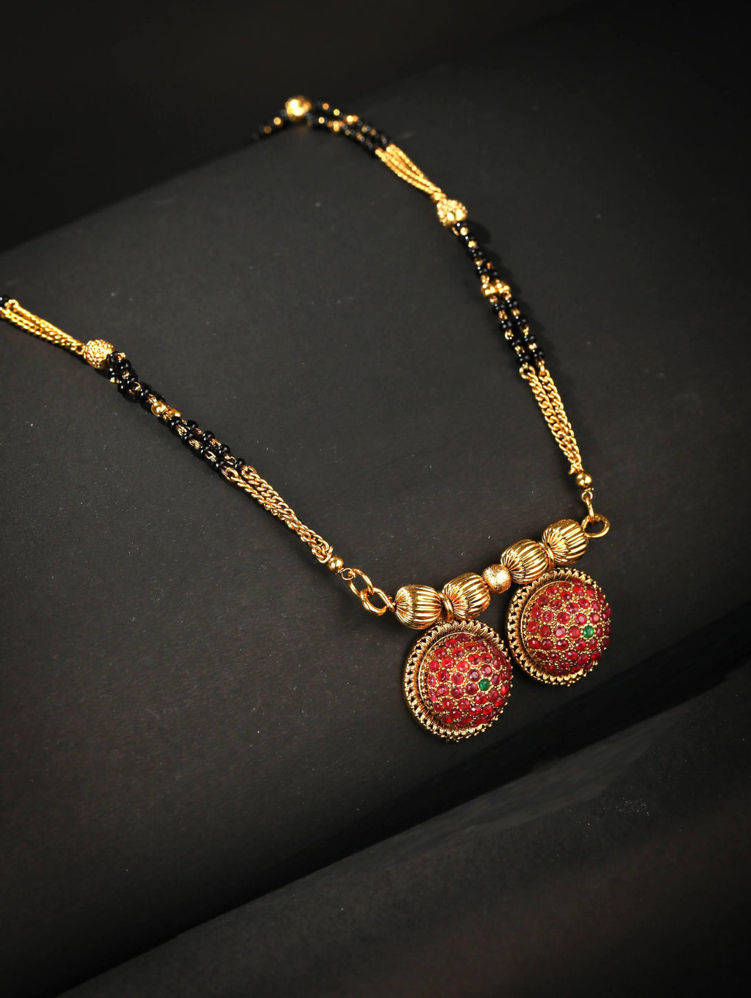 Women's Magenta American Diamond Gold Plated Mangalsutra - Priyaasi - Indiakreations