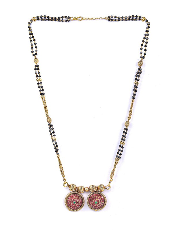 Women's Magenta American Diamond Gold Plated Mangalsutra - Priyaasi - Indiakreations