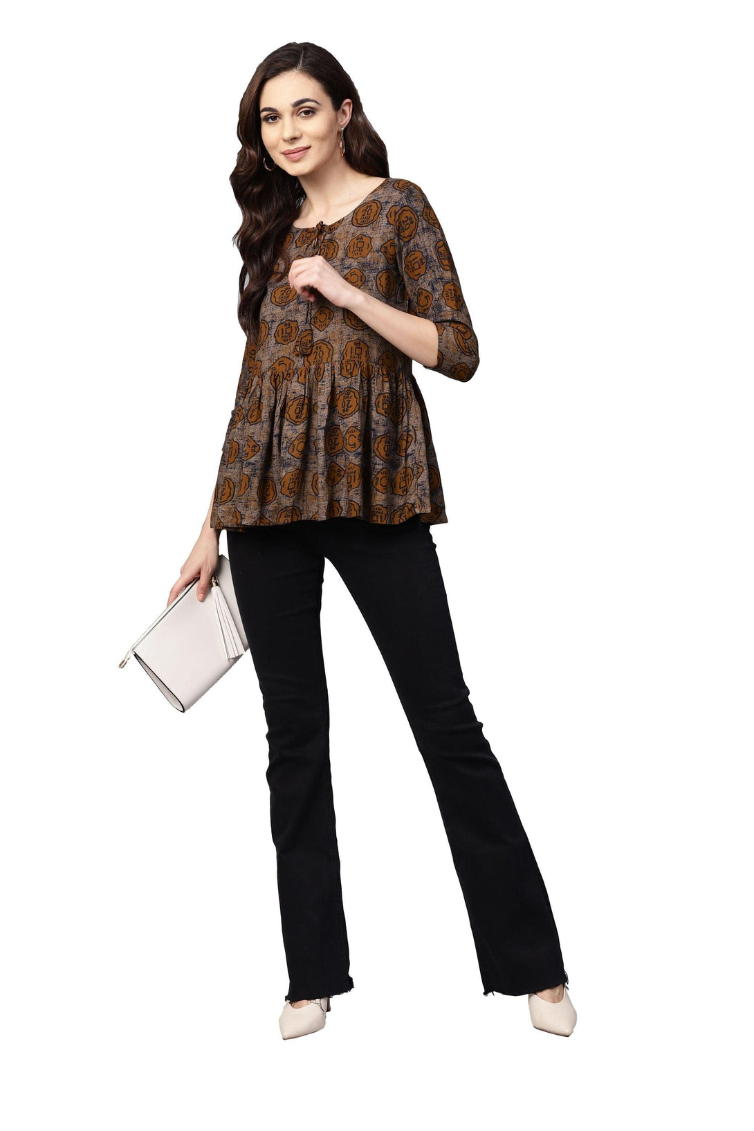 Women Brown Printed Top by Myshka (1 Pc Set) - Indiakreations