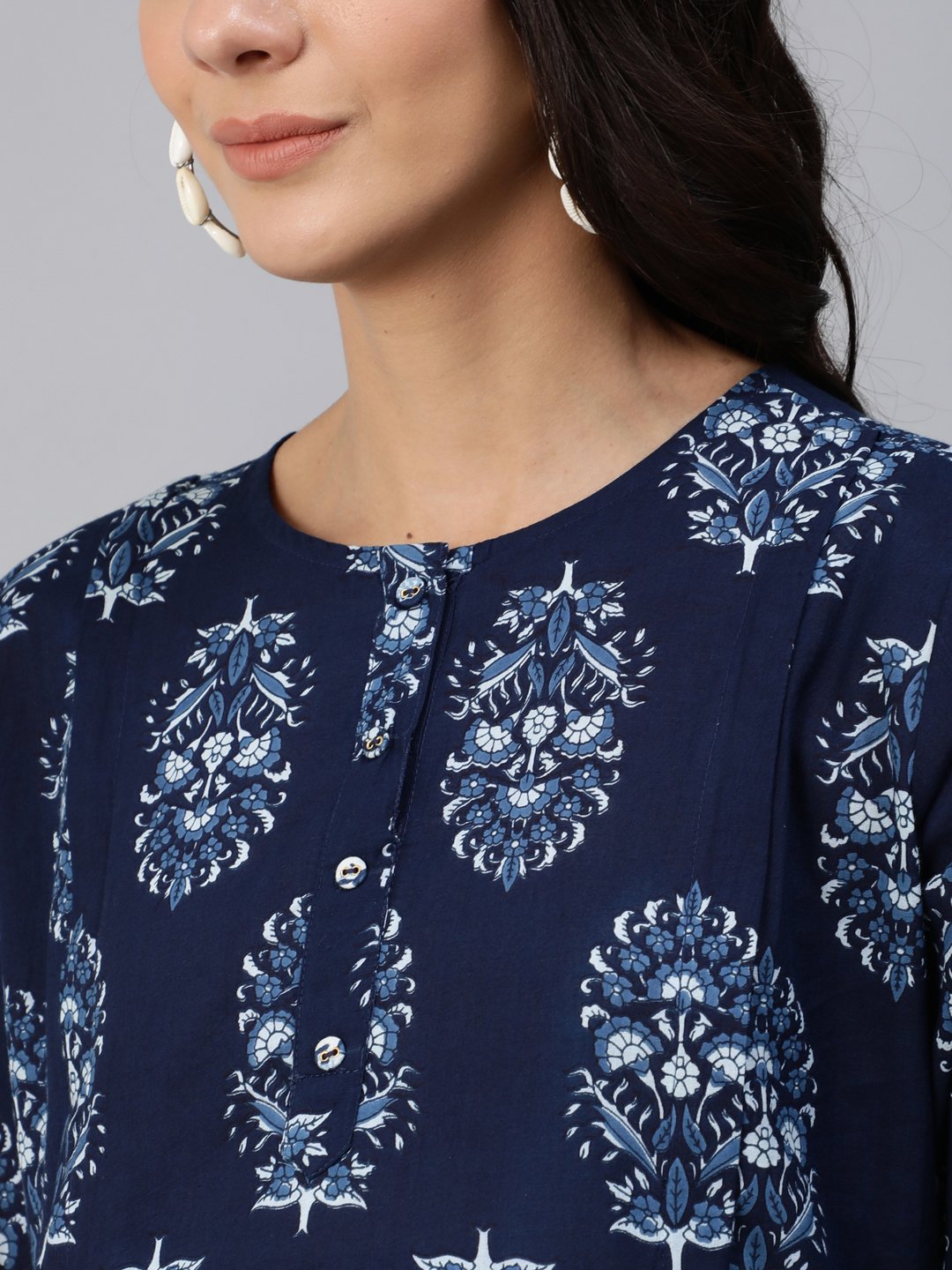 Women Blue Indigo Printed Maternity Dress With Three Quarter Sleeves | NOZ2TOZ - Made In INDIA.