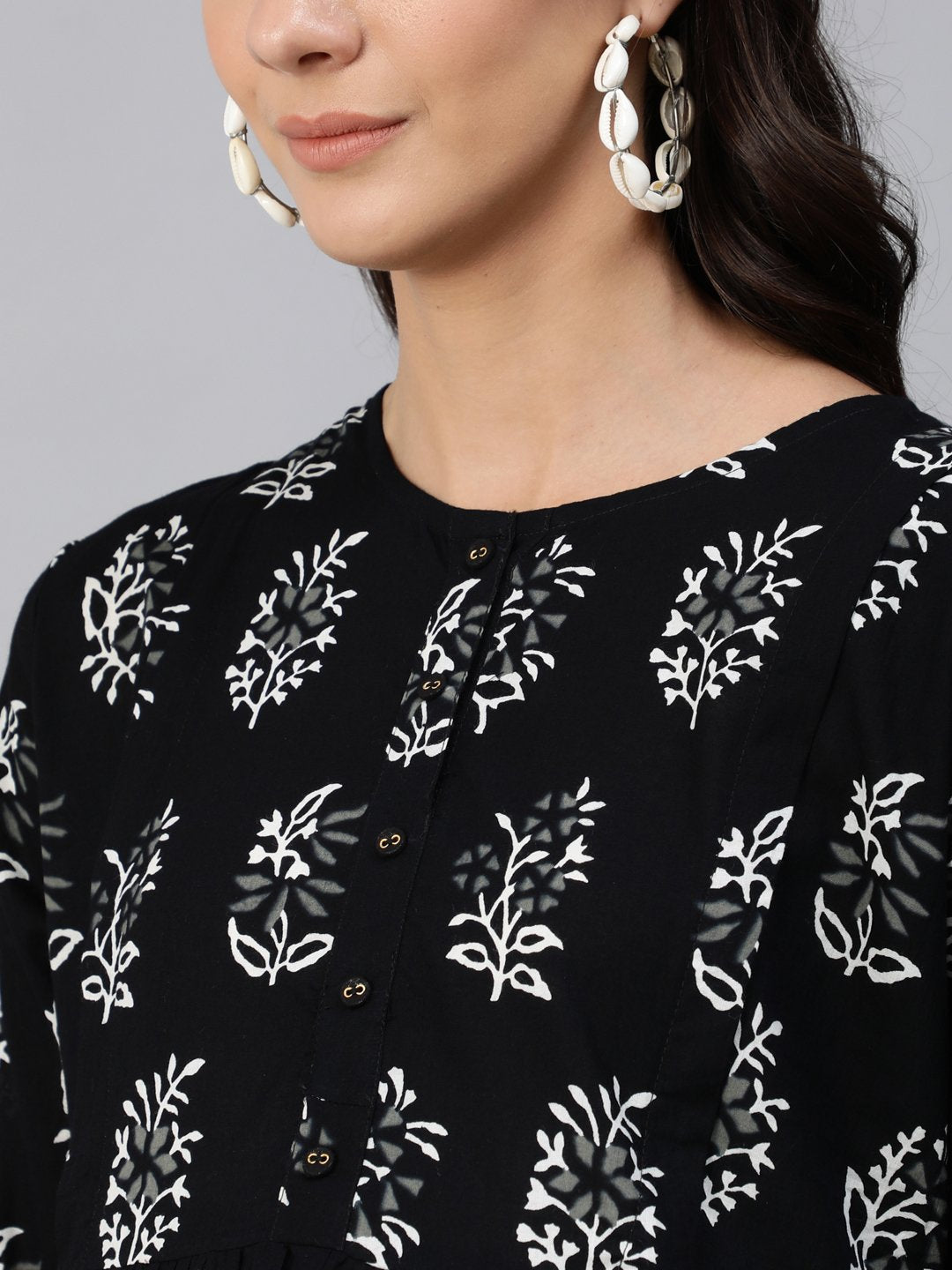 Women Black Printed Maternity Dress With Three Quarter Sleeves | NOZ2TOZ - Made In INDIA.