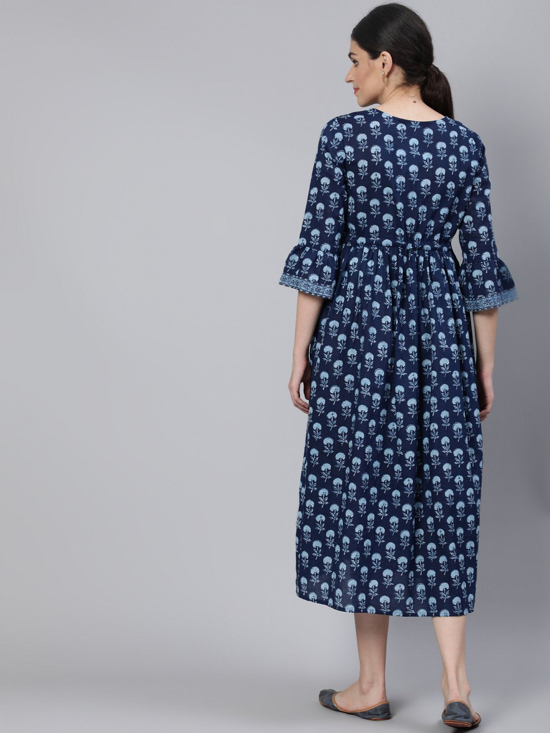 Women Blue Floral Printed Maternity Dress With Three Quarter Sleeves | NOZ2TOZ - Made In INDIA.