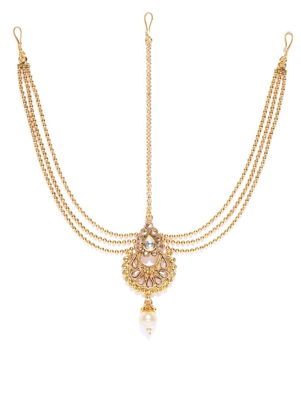 Women's Designer Gold Plated Maathapatti With Gold Bead Chain - Priyaasi