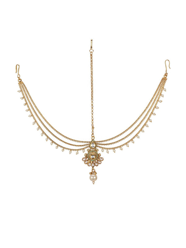 Women's Designer Gold Plated Maathapatti With Gold Bead Chain For Women And Girls - Priyaasi - Indiakreations