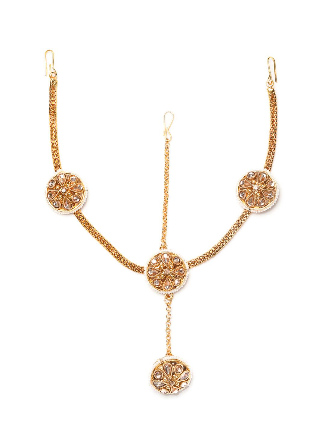 Women's Gold-Plated Stones Studded Floral Mathapatti - Priyaasi - Indiakreations