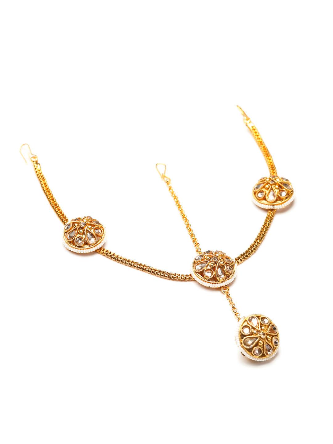 Women's Gold-Plated Stones Studded Floral Mathapatti - Priyaasi - Indiakreations