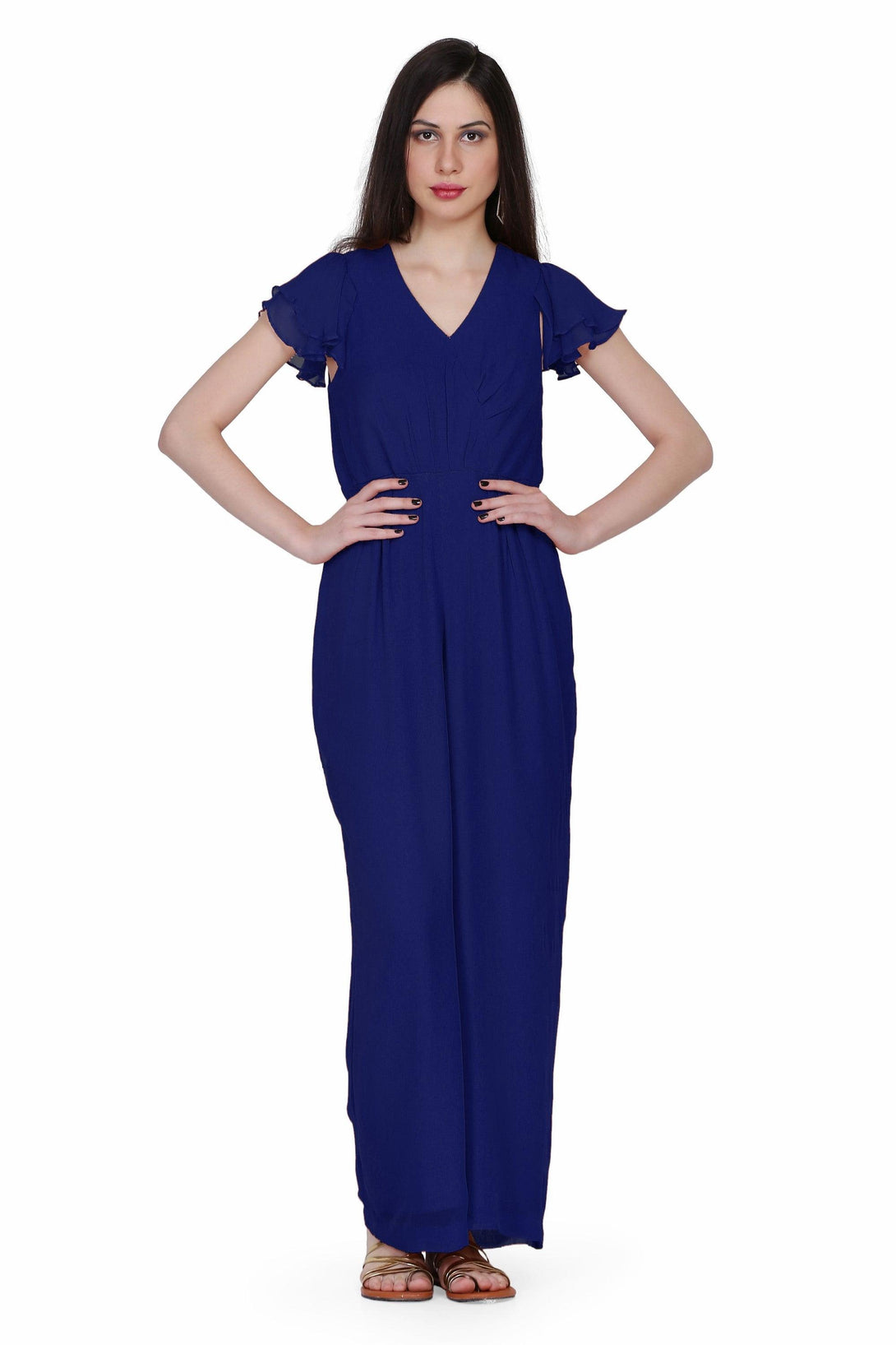 Women's Drape Party/ Casual Jumpsuit In Dark Blue - MIRACOLOS by Ruchi - Indiakreations