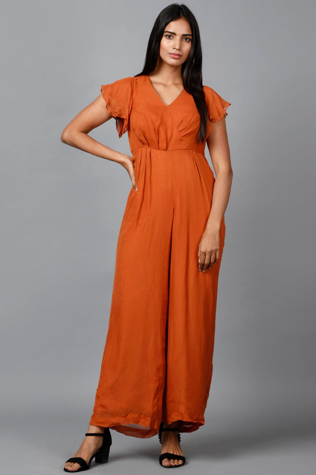 Women's Drape Party/ Casual Jumpsuit In Brown - MIRACOLOS by Ruchi - Indiakreations