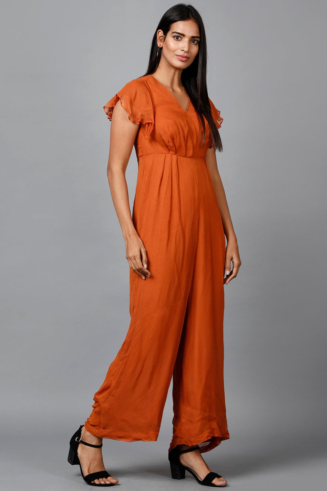 Women's Drape Party/ Casual Jumpsuit In Brown - MIRACOLOS by Ruchi - Indiakreations