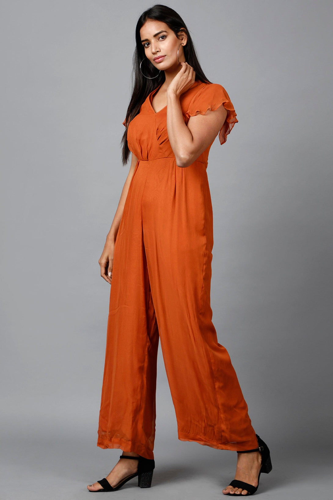 Women's Drape Party/ Casual Jumpsuit In Brown - MIRACOLOS by Ruchi - Indiakreations