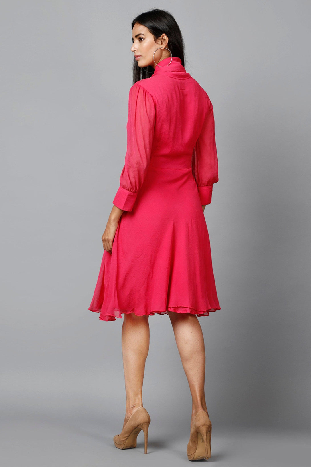 Women's Pink Chiiffon Casual Midi Dress - MIRACOLOS by Ruchi - Indiakreations