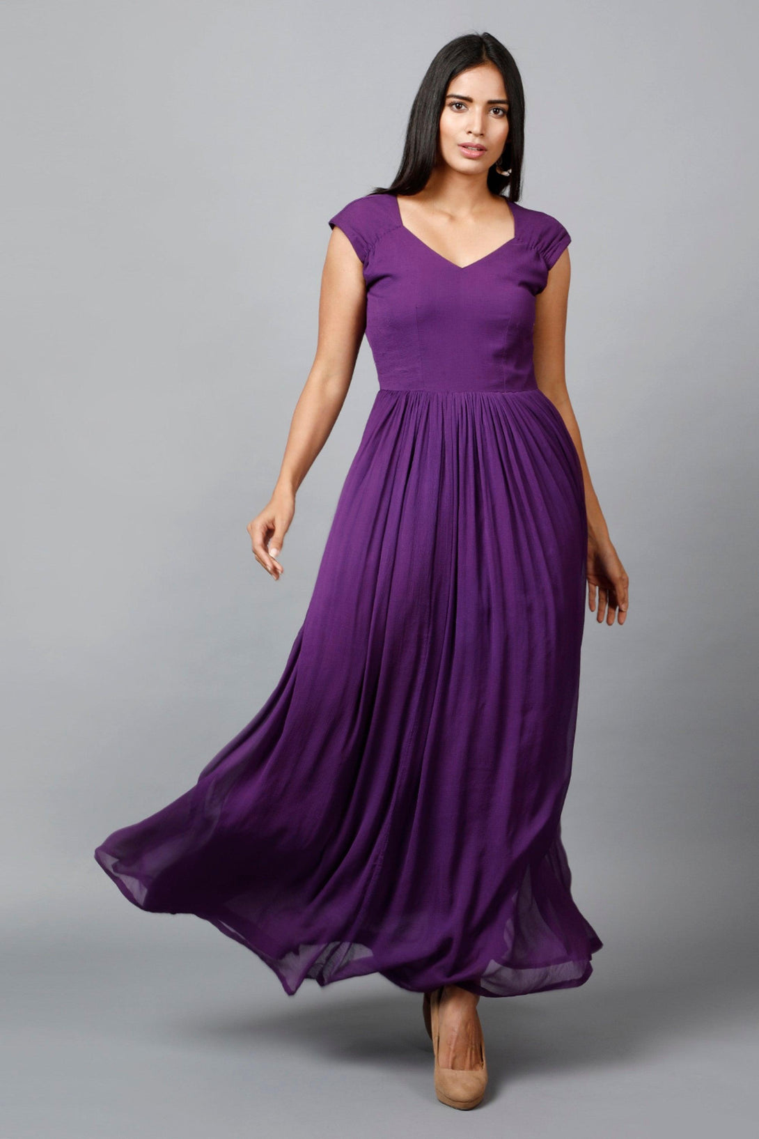 Women's Drape Chiffon Gown In Purple - MIRACOLOS by Ruchi - Indiakreations