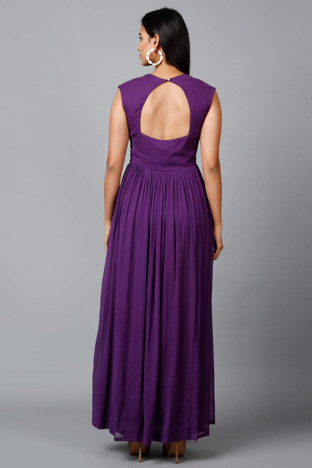 Women's Drape Chiffon Gown In Purple - MIRACOLOS by Ruchi - Indiakreations