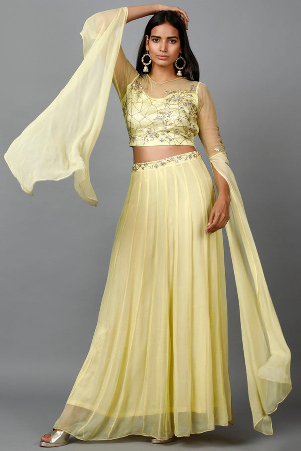 Women's Katdana Sequins Embroidered Wedding Lehenga In Lemon - MIRACOLOS by Ruchi - Indiakreations