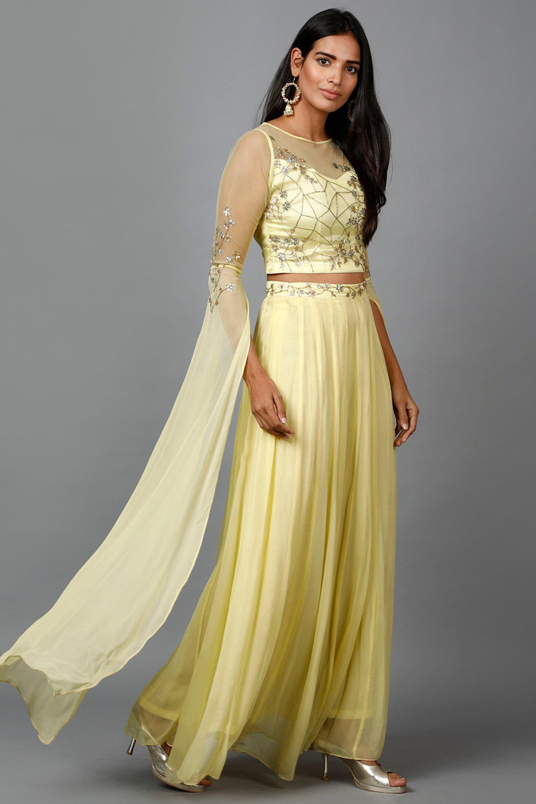 Women's Katdana Sequins Embroidered Wedding Lehenga In Lemon - MIRACOLOS by Ruchi - Indiakreations