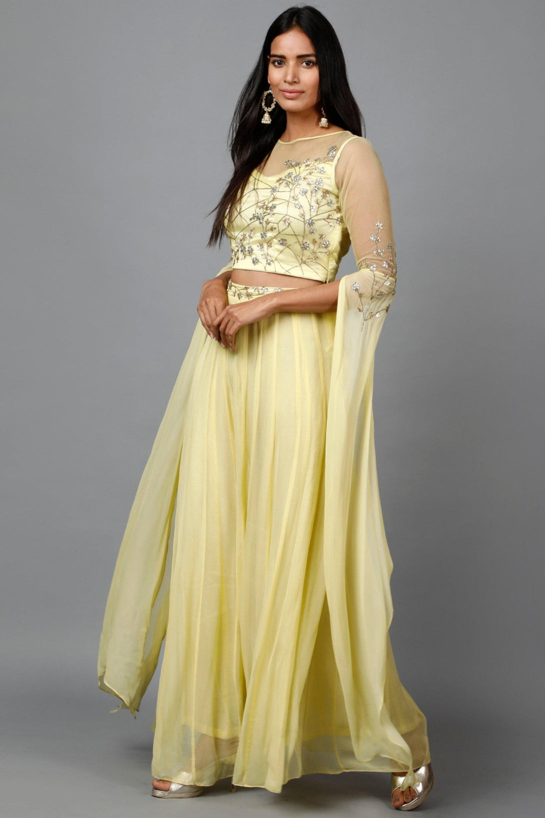 Women's Katdana Sequins Embroidered Wedding Lehenga In Lemon - MIRACOLOS by Ruchi - Indiakreations