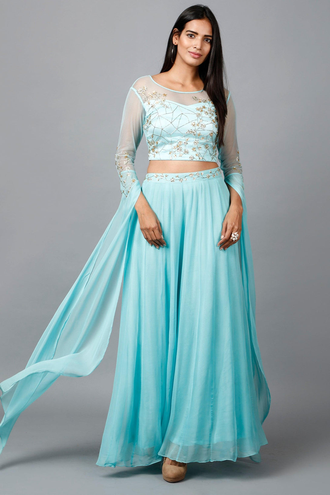 Women's Katdana Sequins Embroidered Wedding Lehenga In Blue - MIRACOLOS by Ruchi - Indiakreations