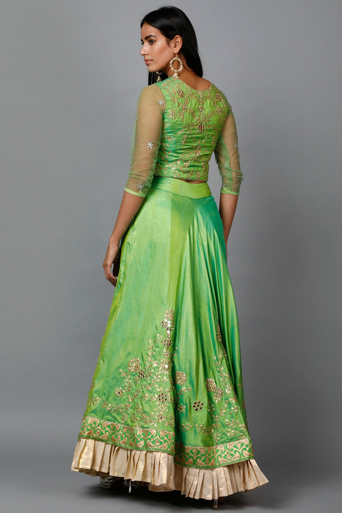 Women's Parrot Green Gota Patti Lehenga, Choli And Dupatta Set - MIRACOLOS by Ruchi - Indiakreations