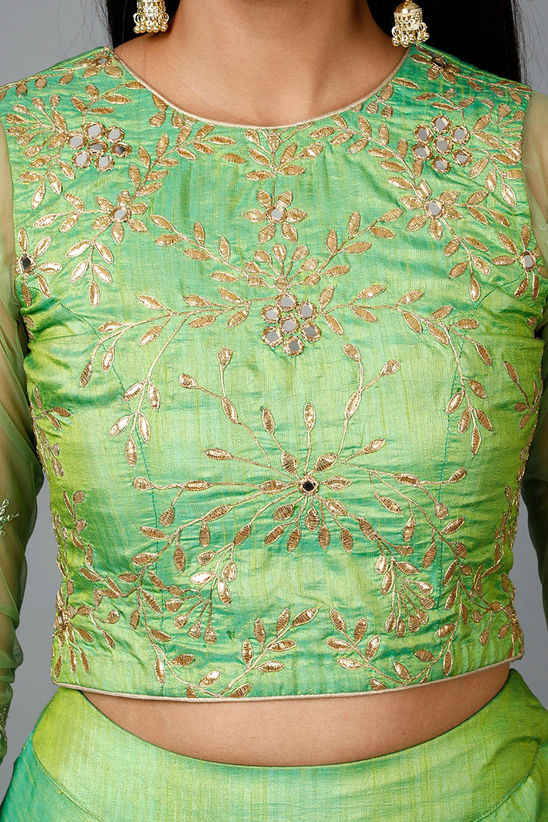 Women's Parrot Green Gota Patti Lehenga, Choli And Dupatta Set - MIRACOLOS by Ruchi - Indiakreations