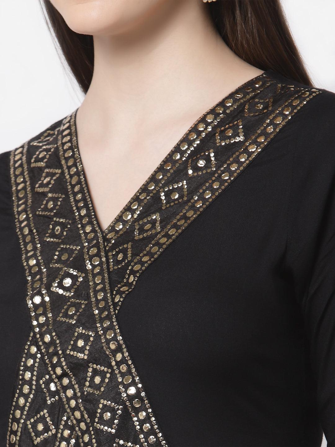 Women's Stylish Rayon V Neck 3/4 Sleeve Embroidered Kurta Dupatta Set - Myshka - Indiakreations