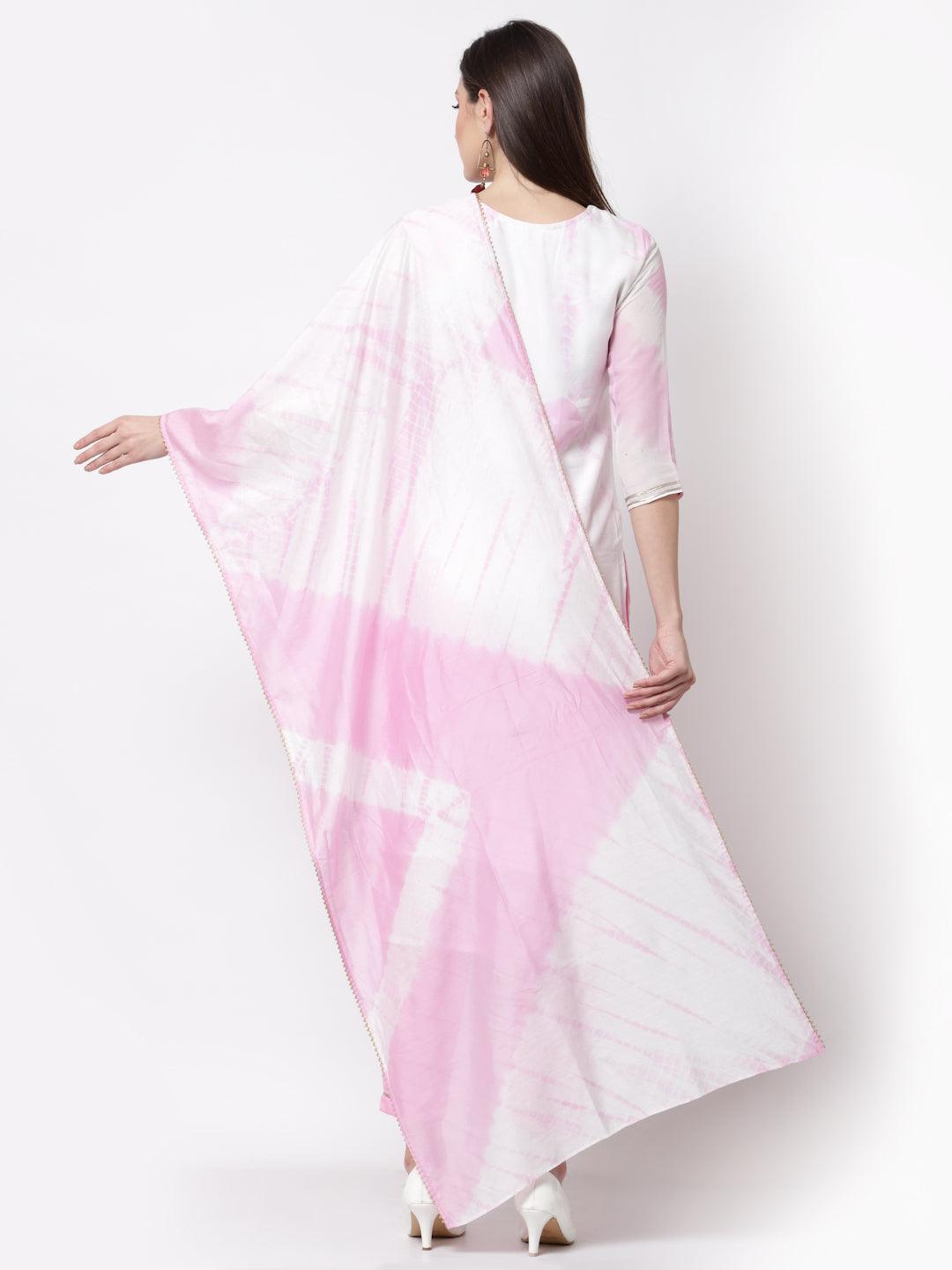 Women's Stylish Silk blend Round Neck 3/4 Sleeve Embroidered Kurta Pant Dupatta Set - Myshka - Indiakreations