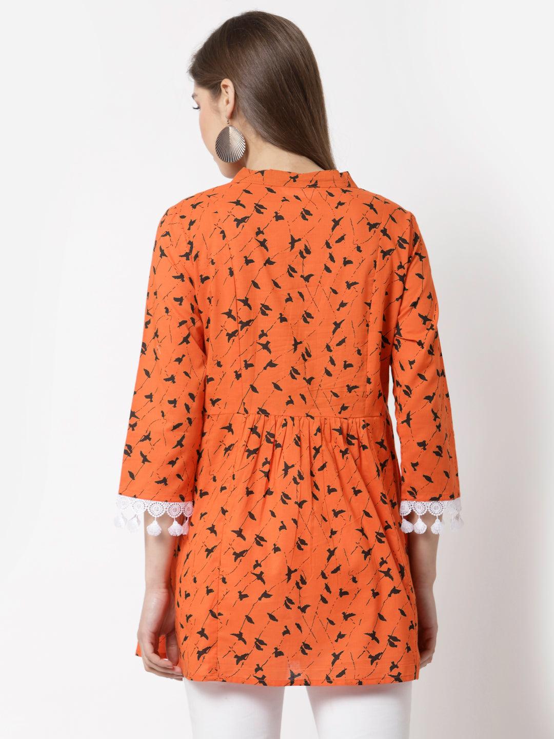 Women Orange Cotton Printed Tunic by Myshka (1 Pc Set) - Indiakreations